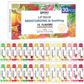 Dmsky Dmsky DMSKY 30 Pack Lip Balm, Natural Lip Balm Bulk with Vitamin E and Coconut Oil 15 Flavors, Lip Care Product, Moisturizing Soothing Chapped Lips