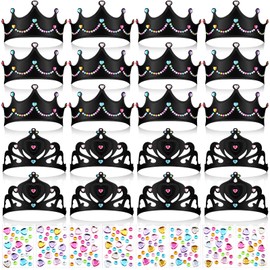 Yaomiao 44 Pcs Foam Crowns for Kids Princess Tiaras Crowns Bulk Diamond Sticker Making Kits for Birthday Party Supplies(Cute-Scary Style)