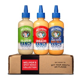Melinda’s Spicy Ranch Collection - Variety Gourmet Sauce Gift Set with Creamy Sriracha, Ghost Pepper Buffalo & Jalapeno Ranch Dipping Sauces - Keto, Non-GMO & Gluten Free - 12 oz, 3 Pack