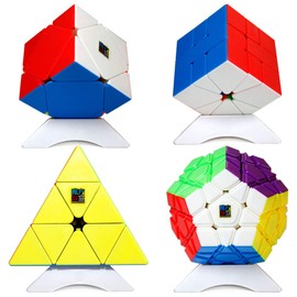 OJIN MoYu MOFANGJIAOSHI CUBING CLASSROOM MFJS Meilong Series Cube Bundle Megaminx & Skewb & Square-1 & Pyramid Bright Cube set with Gift Packing + Four Cube Tripods (Stickerless)