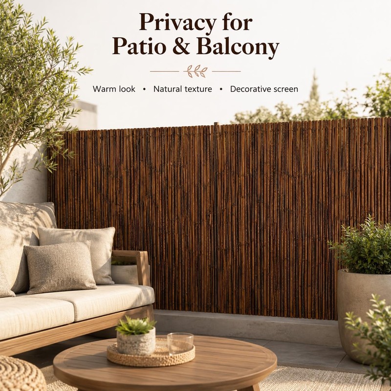 Carbonized Bamboo Fence 4ft x 8ft, Natural Outdoor Privacy Screen