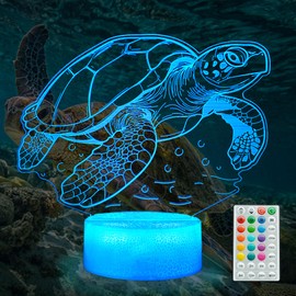 Turtle Night Light, Sea Turtle Gifts, 3D Illusion Lamp with Remote Control, 16 RGB Colors, 4 Flashing Modes, Timer, Dimmable, Kids Room Decoration for Holiday Birthday Christmas