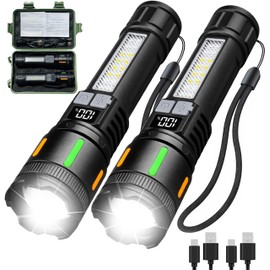 YLUIQDZL Rechargeable Flashlights High Lumens,5 Modes Super Bright Flashlight with LED Battery Powered,Zoomable Flashlight,Waterproof Flash Light for Outdoor Hunting Camping 2 Pack