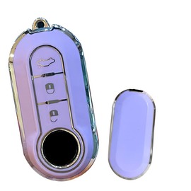 SANRILY Key Case, Key Holder, Key Cover, Key Protection, Applicable to Fiat 500/500C/500L/500X, High Quality, Protection, Anti-Falling, Scratch-Prevention, Purple, silver shape purple