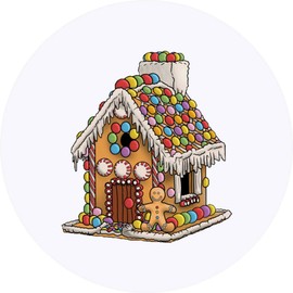 24 x 40mm Round 'Gingerbread House' Stickers (SK00045374)