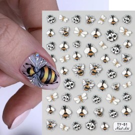 ONPRESS 5D Embossed Bee Nail Art Stickers Dragonfly Beetle Gel Acrylic Nail Stickers 3D Self-Adhesive Summer Spring Cute Nail Decals White Black Gold Nail Supplies Nail Art Design Decor Accessories