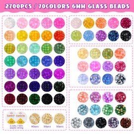 6mm Glass Beads for Bracelets, 2700pcs 70 Colors Crystal Beads for Jewelry Making, Funtopia Round Crackle Glass Beads for DIY Necklace Crafts with Spacer Beads, Solid and Floral Colors