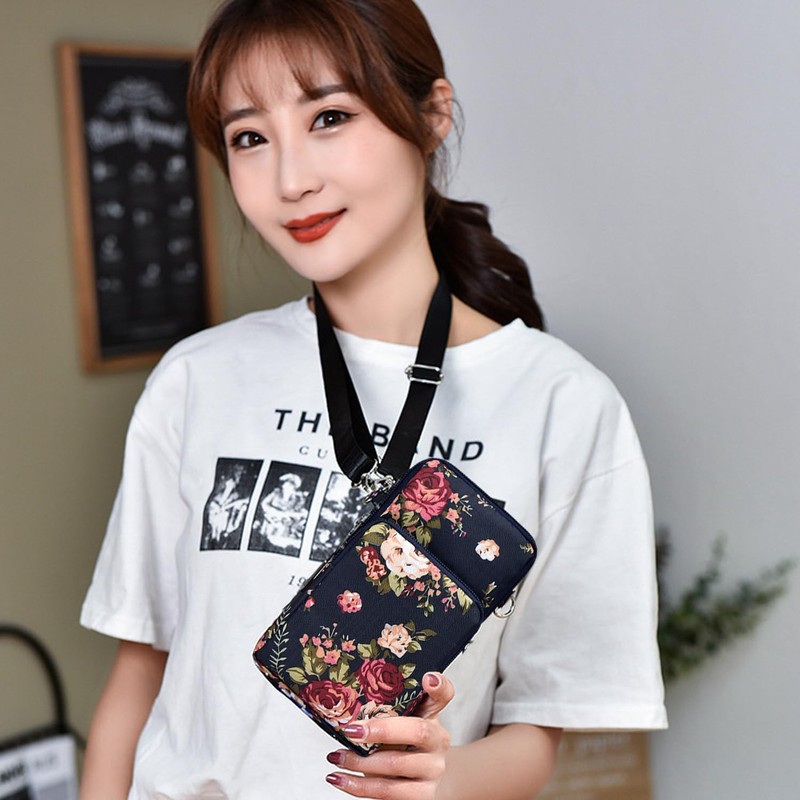 SLAXJNE 1PC Women Phone Bag Floral Pattern Multi-Function Shoulder Bag