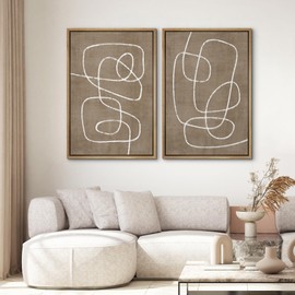 SIGNWIN Framed Canvas Print Wall Art Set Geometric Mid-Century Spiral Collage Abstract Shapes Cozy Neutral Minimal Decorative Nordic Zen Bohemian for Living Room, Bedroom, Office - 16"x24"x2 Natural
