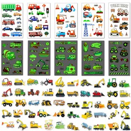 10 Sheets Luminous Tattoos Where Stickers Vehicles, Pack of 50 Construction Vehicles Truck Car Tractor Stickers, Tattoo Children's Vehicles, Vehicle Tattoo Children Boys, for Children's Birthday Party