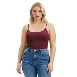 Emmalise Clothing Women's Basic Casual Plain Long Camisole Cami Top Tank, Burgundy, Large