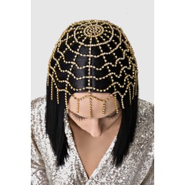 BABEYOND Vintage Style Roaring 20s Crystal Rhinestone Flapper Cap Headpiece Head Jewelry Chains (A-Gold)