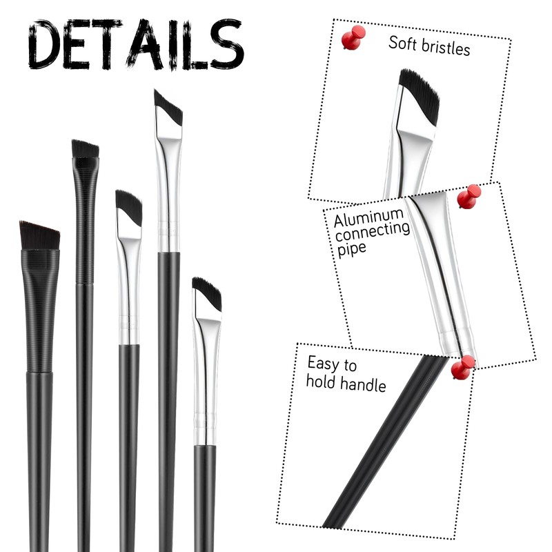 LXUEJIE 5 PCS Eyeliner Brushes Set, Black Fine Angled Eyebrow