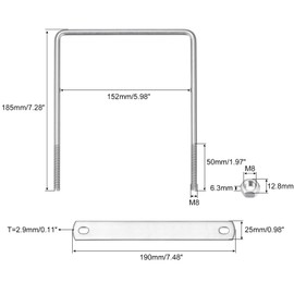 uxcell Square U-Bolts, 152mm(5.98") Inner Width 185mm Length M8 304 Stainless Steel U Clamp Bolt with Nuts and Plates, for Boat Trailer