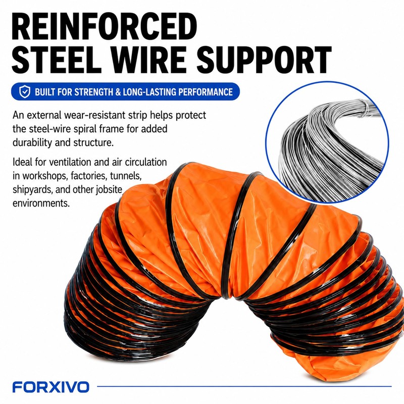 8 Inch Flexible PVC Duct Hose, 25 FT Orange Exhaust