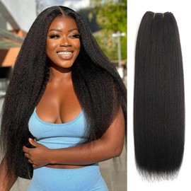Kinky Straight Bundles Human Hair Extension Yaki Straight Bundles 20 Inch Yaki Hair Natural Black For Black Women Natural Black Color