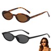 FveVqe 2PCS Oval Sunglasses, Oval Sunglasses Womens Retro Tortoise Shell