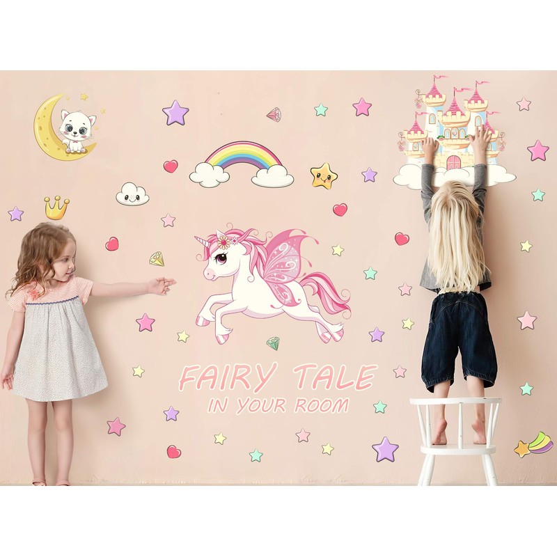 Unicorn Star Wall Stickers Fluorescent Rainbow Wall Stickers Decor for