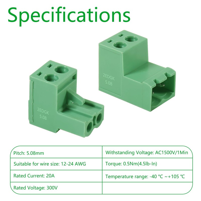 ALAMSCN 10 Sets 2 Pin Pluggable Terminals 5.08 mm Pitch