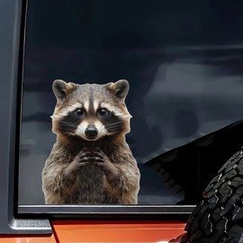 2 pcs Adorable Cute Little Raccoon Funny Car Bumper Sticker,6 Inch Vinyl Decal, Waterproof,Die-Cut for Cars,Windows,Laptops