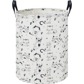 CLOCOR Cat Laundry Basket,Waterproof Baby Girls Nursery Hamper, Girls' Room Decor,Kids Toys Storage Bin,Gift Basket（Black & White Cat