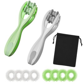 NICEIN 2 Stück Hand-und Fingermassagegerät, Double Roller Handmassagegerät, Finger Massageringe, Mini Handmassagegeräte, Finger Massage Massageroller (Grau+Grün)