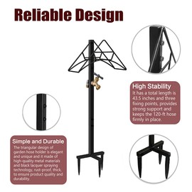 Artigarden Outdoor Hose Holder Stand with Brass Spigot Faucet - Freestanding Metal Water Pipe Extension Hanger Stake Heavy Duty Storage Organizer for Garden Lawn, Backyard