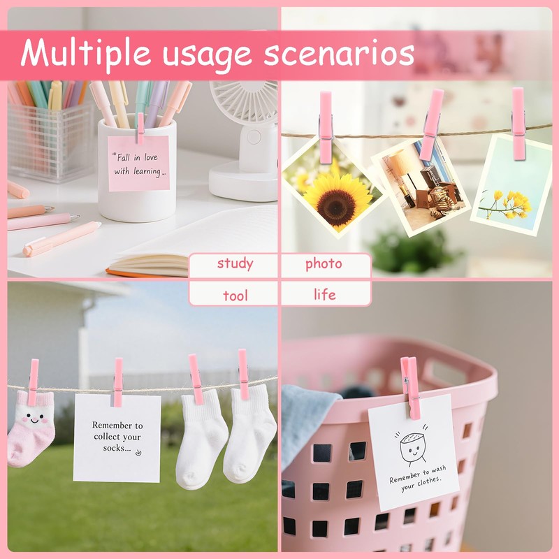 Fuvylonk 200 Pack Pink Clothes Pins for Baby Shower, Crafts,