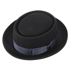 Pork Pie Hat for Men Women Bowler Hats Breaking Bad Hat Wool Felt Boater Porkpie Hat Unisex Fedora Hats, Black + Blue, Medium