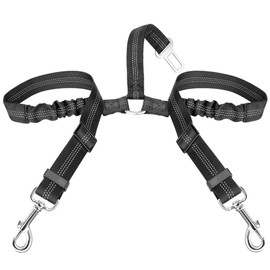 Lukovee Double Car Seatbelt, Reflective dog seat belts for cars Adjustable Elastic Anti-Shock Bungee Buffer 2 Dogs Car Harness Seatbelts Coupler, Puppy Cars Restraint Safety Travel Belts Splitter