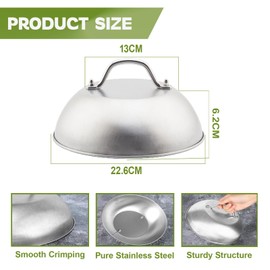 Mallez 9 Inch Cheese Melting Dome, 2 Pieces Stainless Steel Burger Cover with Handle, Round Basting Cover for BBQ, Flat Top Griddle Grill, Steak, Cheese, Teppanyaki etc.