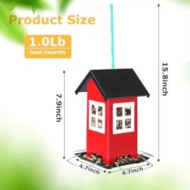 Bird Red Metal Bird House Feeders - Country House Design with 4 Feeding Ports