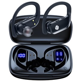 bmanl Wireless Earbuds Bluetooth Headphones 48hrs Play Back Sport Earphones with LED Display Over-Ear Buds with Earhooks Built-in Mic Headset for Workout Black