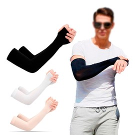 Set 3 Mangas Protección Solar Rayos Uv Licra Brazo Colores 1 Par de Refrigeración para Hombres y Mujeres Deportes, golf, pesca, conducción, correr (Negro/Blanco/Beige)