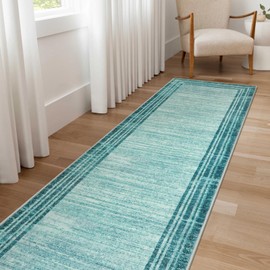 Lahome Abstract Runner Rug,Teal 2.5x8 Runners for Hallways Washable Non-Slip Kitchen Rug Runner,Low-Pile Soft Entryway Runner Rug Minimalist Solid Indoor Carpet Runner for Bedroom Laundry Bathroom