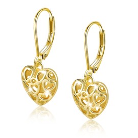 SIXDUTON Earrings Silver 925 Heart Earrings Small for Women, Hypoallergenic Drop Earrings 14K Gold-Plated Hoop Earrings, Hollow Shaped Lever Earrings Hanging Gold Fashion Jewellery Gifts, Sterling