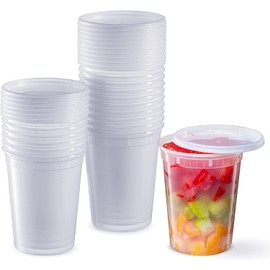 LATERN 24Pcs Plastic Containers with Lids, 950ml /32oz Reusable Food Storage Cups Leakproof Freezer Safe Microwaveable Soup Storage Container Deli Cups for Meal Prep and Portion Control