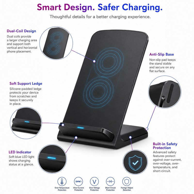 Qi Wireless Charging Stand for Smartphones – Up to 10W