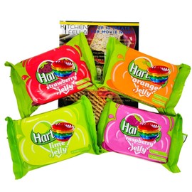 Fruit Jelly Variety Pack, 4 Flavours - Strawberry, Raspberry, Orange, Lime, 135g x 4 with Kitchen Fella Movie Night Treats Guide