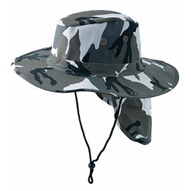 Safari Boonie Grey Camouflage Neck Flap Chin Strap Camo Fishing Bucket Hat Outdoors (Gray Camouflage, Large)
