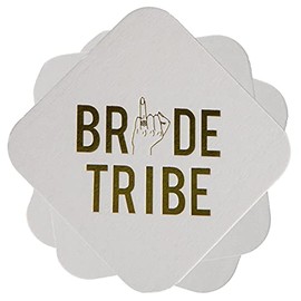 Funky Junque Celebration Saying Imprinted Coasters - 12 Bride Tribe w/Finger (Gold)
