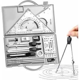 THJOPOKEEL Kit de dibujo,Kit de dibujo | Kit de geometría de reglas y compases de metal | Juego de regla triangular, brújula y transportador, lápices de dibujo, suministros de dibujo (Transparente)