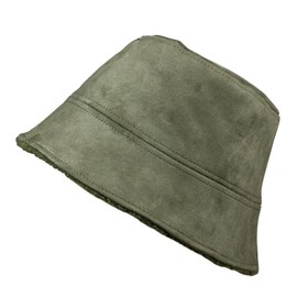 irisaa Women's Fishing Hat, Winter Bucket Cap with Faux Fur, Reversible Warm Hat with Wide Brim, Bucket Hat for Girls Women, Green