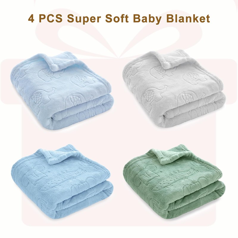 BORITAR 4 PCS Baby Blankets, 3D Animal Fleece Blanket for