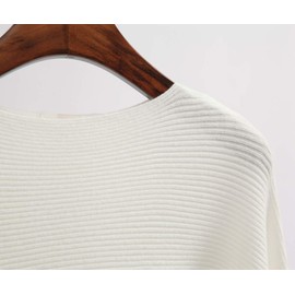 Women's Sweater Off Shoulder Batwing Sleeve Loose Pullover Solid Sweater Knit Jumper Tops White