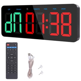 PELLOR Gym Timer, Large Digital Wall Clock, Interval Timer Clocks with Stopwatch,Countdown/Up,Adjustable Volume, Fitness Training Clock with Remote for TABATA, EMOM, FGB, Indoor and Outdoor