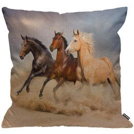 HGOD DESIGNS Cushion Cover Horses Run in The Wild Wind Sand,Throw Pillow Case Home Decorative for Men/Women Living Room Bedroom Sofa Chair 18X18 Inch Pillowcase 45X45cm