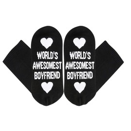 Gift for Boyfriend I Love My Girlfriend Socks Christmas Anniversary Valentines Gift for Boyfriend Socks Gift for Him (Worlds Awsomest Boyfriend Black)