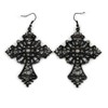 Statement Large Victorian Style Hematite Crystal Cross Drop Earrings/Black Tone/