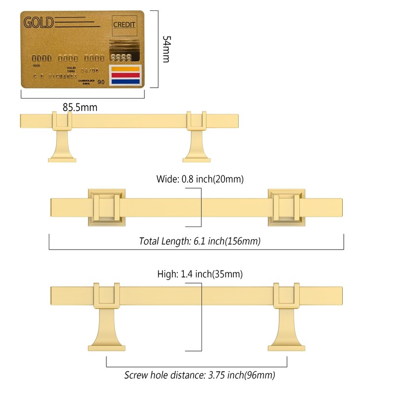 Amerdeco 10 Pack Brushed Gold Cabinet Pulls 3.75 Inch(96mm) Hole
